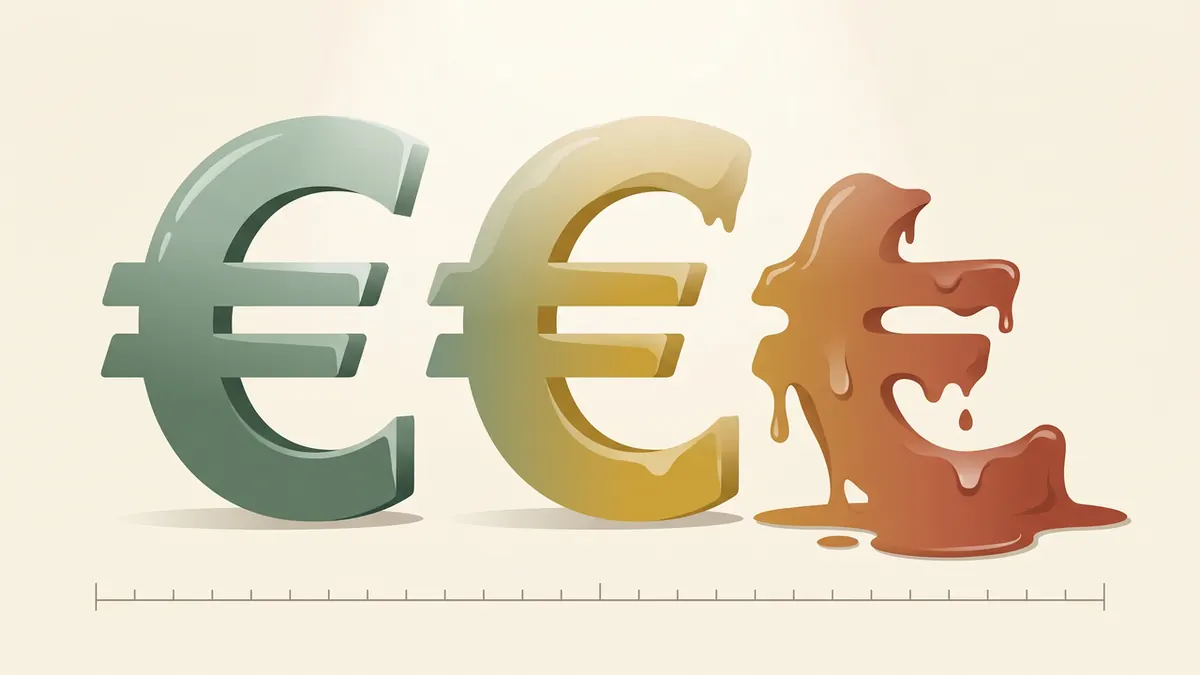 Calculateur d'inflation France 1960-2026 : trois symboles euro qui fondent, illustration de la perte de pouvoir d'achat — Le Frugalisme