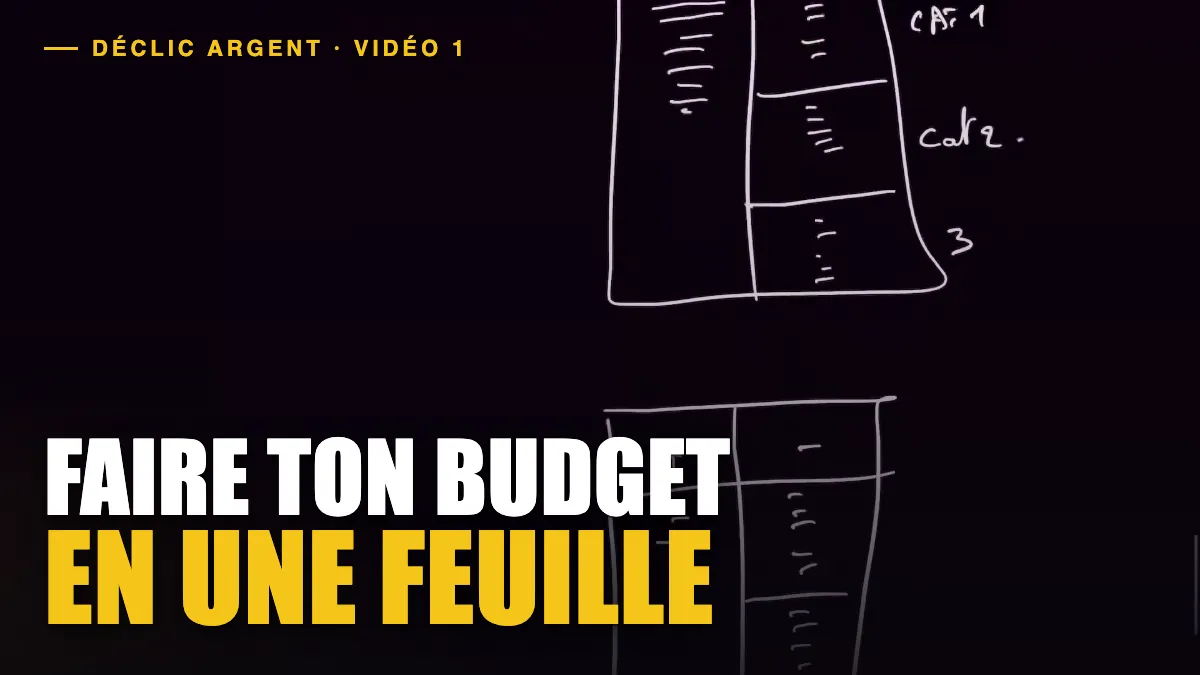 Miniature de la première vidéo de Déclic Argent : faire ton budget en une feuille, tableau dessiné à la main sur fond noir