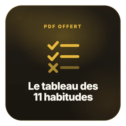Couverture du tableau de bord des 11 habitudes, PDF de 8 pages avec grille de trente jours