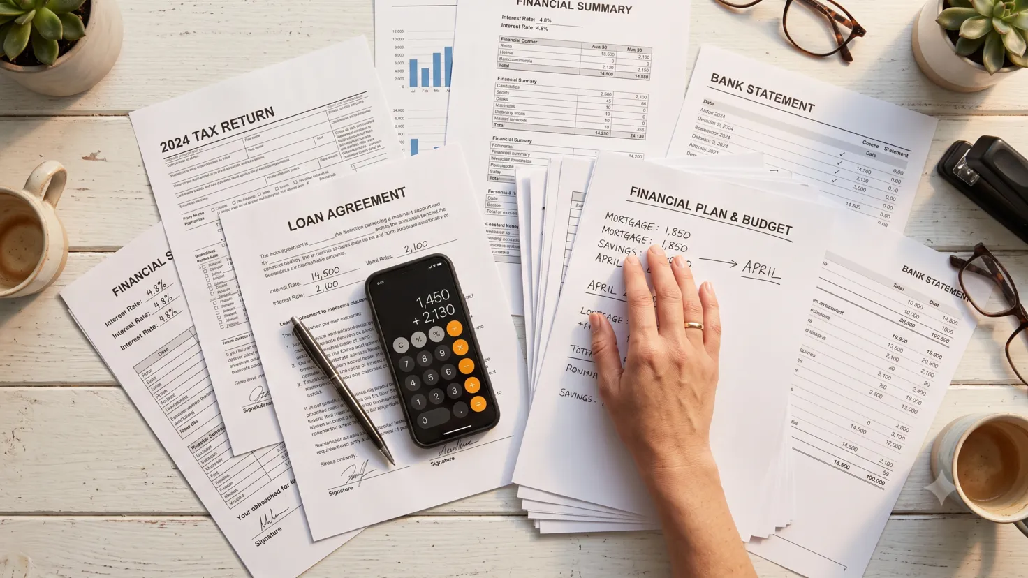 Calculatrice et documents bancaires pour estimer sa capacité d'emprunt immobilier avant un crédit