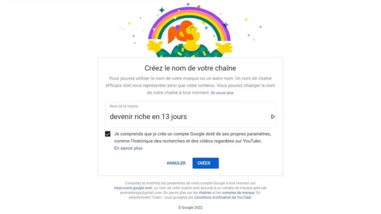 Gagner de l'argent avec YouTube créer le nom de la chaîne